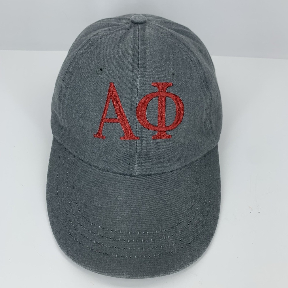 AΦ Alpha Phi Hat Greek Women Gray Red Adjustable Strap Anvil Baseball Cap